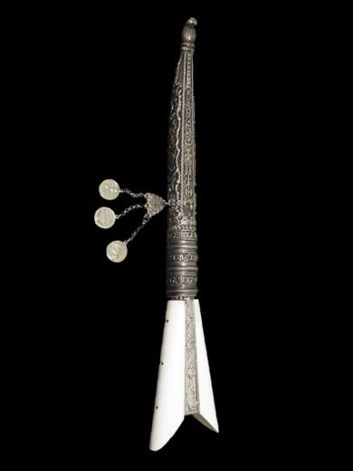 Traditional Cretan knife with bone handle and silver case