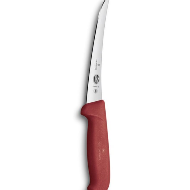 Victorinox Fibrox Boning Knife Curved Narrow Blade Red Handle 15 cm