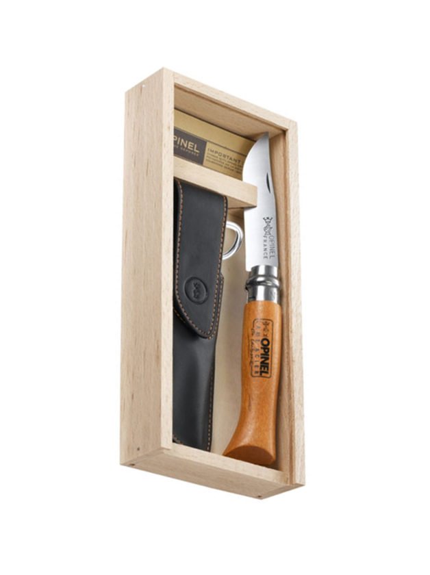 Opinel  Traditional Carbon Steel Pocket Knife In Wooden Box With Sheath