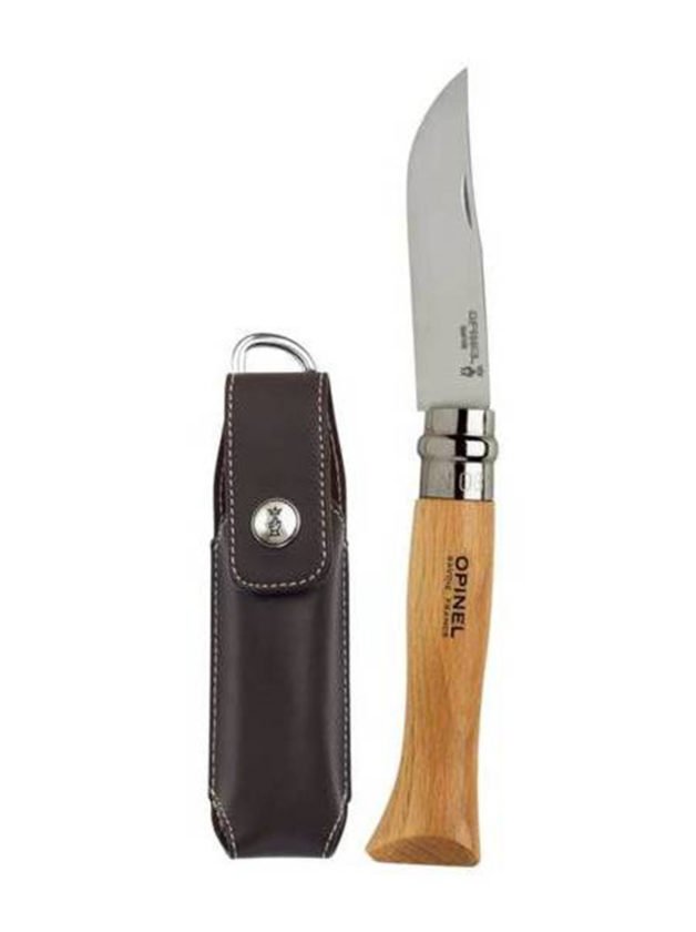 Opinel Traditional Inox Pocket Knife With Beech Handle And Belt Sheath N°08