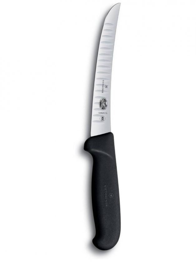 Victorinox Fibrox Boning Knife Curved Blade Fluted Edge 15 cm
